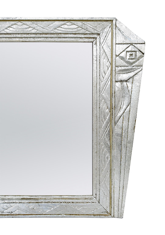 cadre miroir ancien art deco decor geometrique argent patine