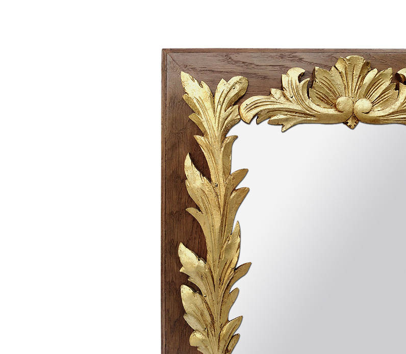cadre miroir ancien bois dore decor feuillages circa 1940
