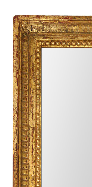 Cadre miroir ancien bois doré patiné décor cannelures et perles