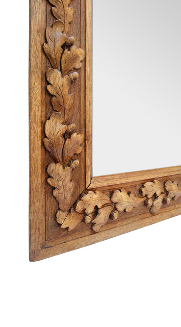 Cadre miroir ancien bois sculpté, feuilles de chêne et glands