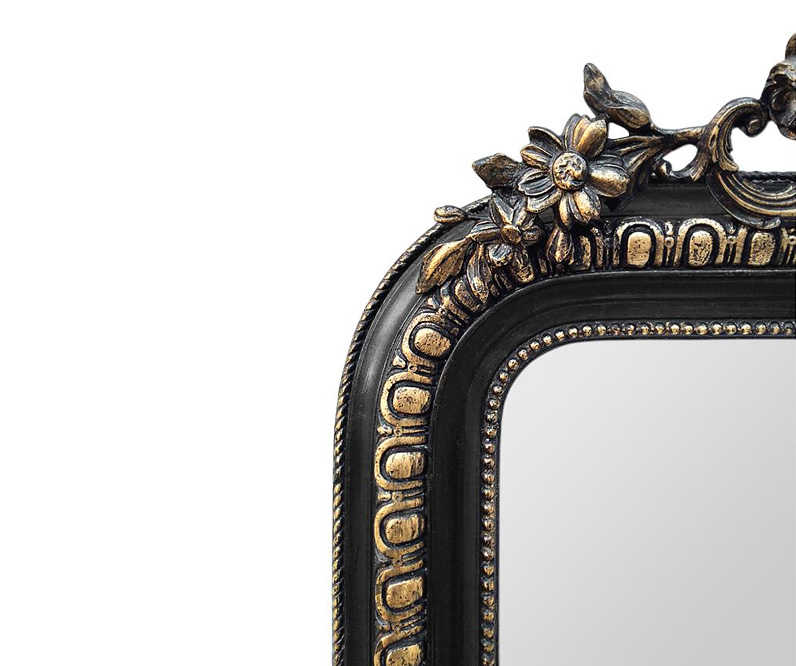 cadre miroir ancien decors fleurs godrons epoque 1870 noir dore patine