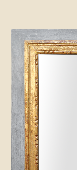 Cadre miroir ancien Louis XVI bois doré, boiserie gris patiné
