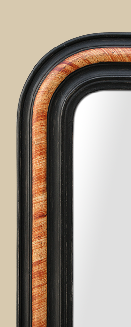 Cadre miroir louis philippe bois noirci décor imitation bois de rose