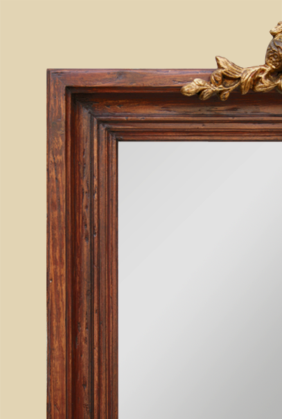 Cadre miroir bois ancien patine acajou teinté