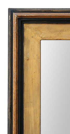 Cadre miroir bois peint patiné noir et sable vieilli