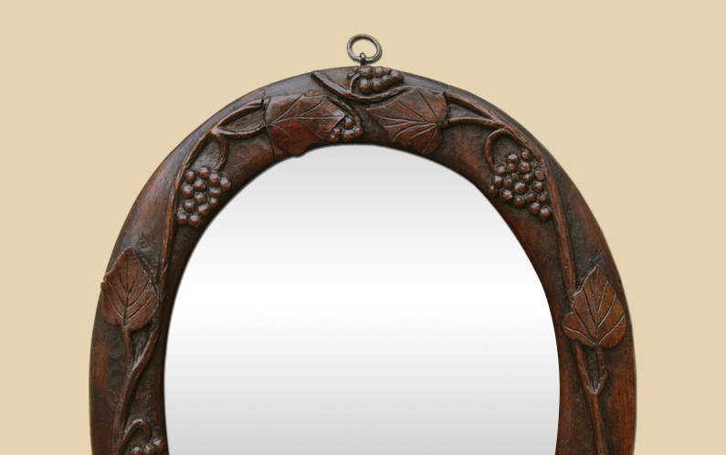 Cadre miroir bois ancien sculpté main décor raisins feuilles