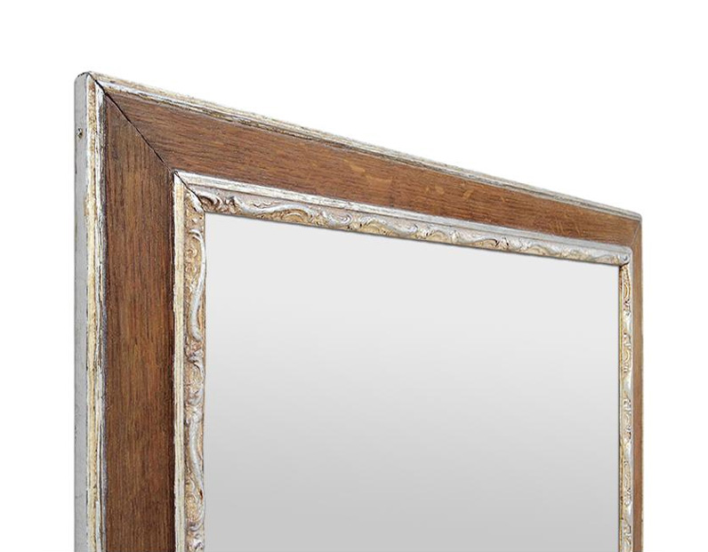 cadre miroir bois chene decor argente patine 1940