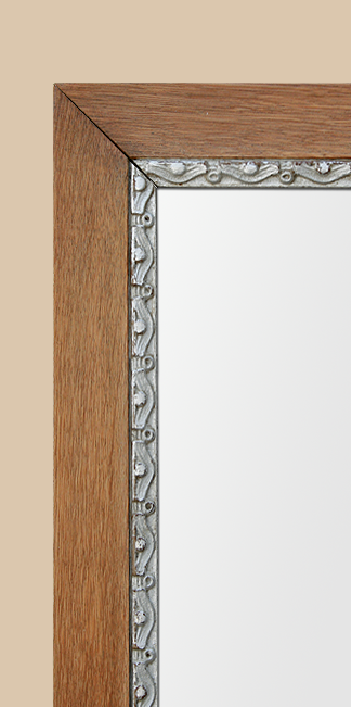 Cadre miroir bois style année 50, décor argent patiné