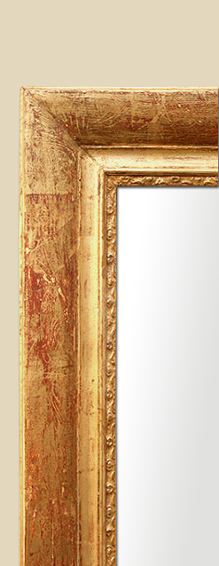 Cadre miroir cheminée bois doré patiné décors gravés fleurs