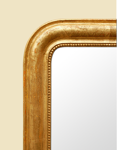 Cadre miroir cheminée Louis Philippe doré ancien décor perles et croisillons