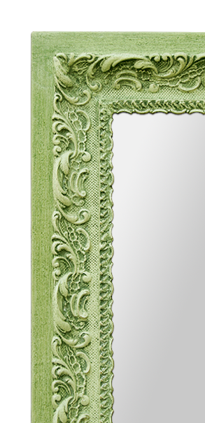 Cadre miroir couleur vert patiné décor feuillage stylisé ancien