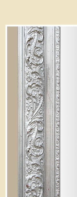 Cadre miroir Louis-Philippe argenté décor feuillages, fleurs, frise...