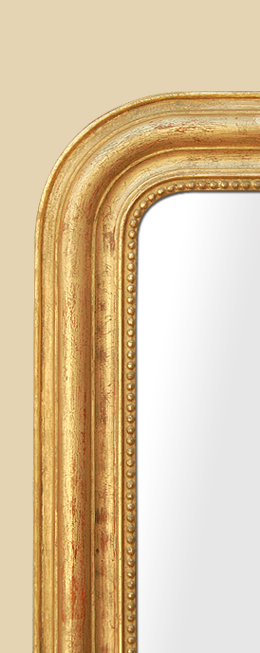 Cadre miroir Louis Philippe doré patiné ancien décor de perles