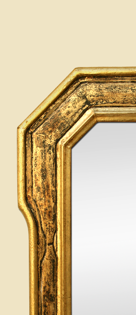 Cadre miroir octogonal doré patiné ancien