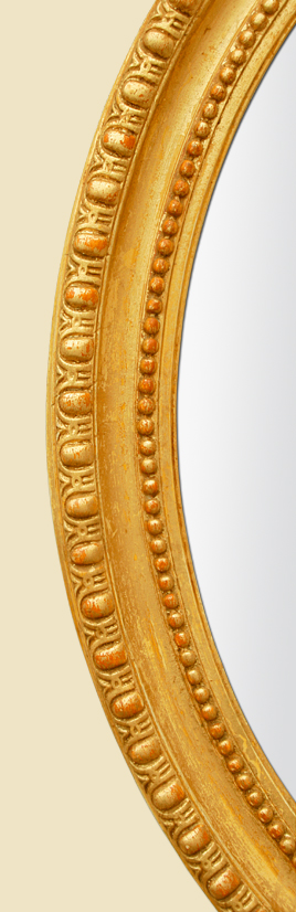 Cadre miroir ovale ancien décor perles et godrons