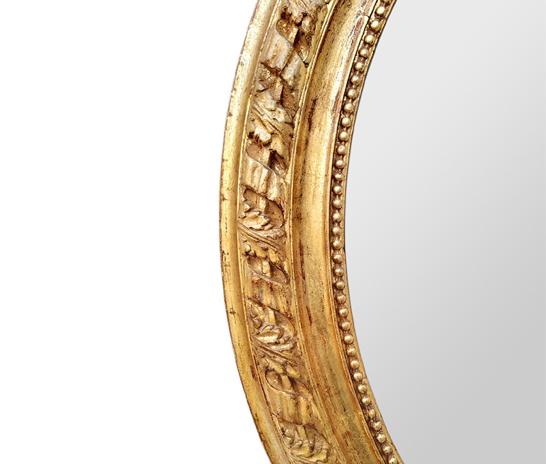 cadre miroir ovale bois dore decor rubans perles style napoleon III