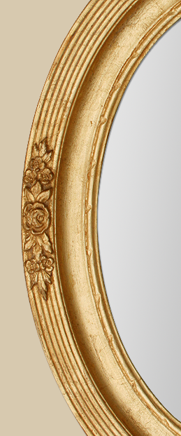 Cadre miroir ovale bois doré décor florale style art nouveau
