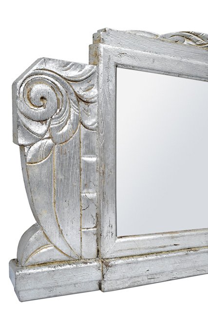 Detail cadre miroir argente style Art Deco ancien