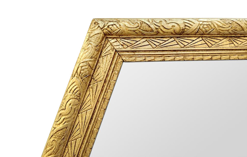 detail cadre miroir dore art deco forme octogonal