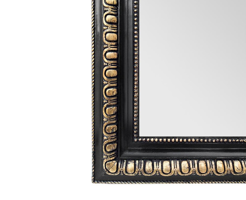 detail cadre miroir perles godrons noir dore patine ancien
