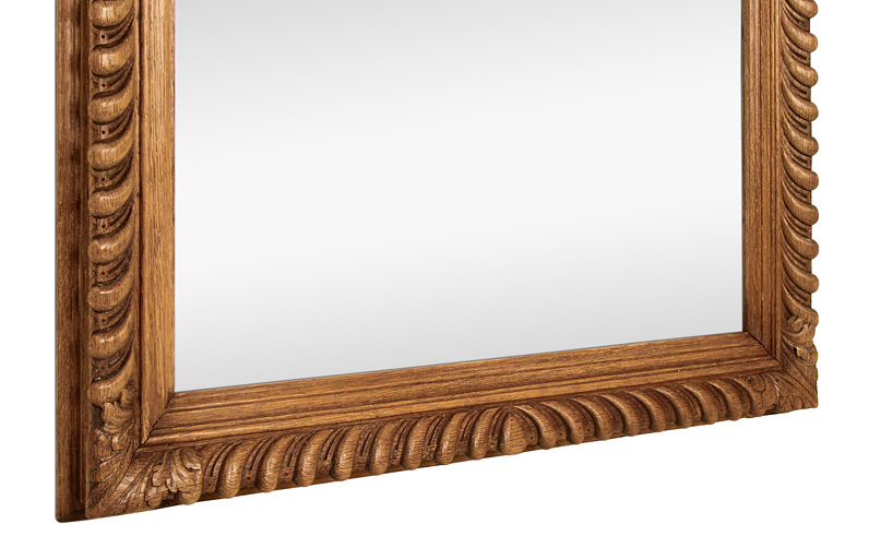 Détail grand cadre miroir ancien bois sculpte à decors de godrons