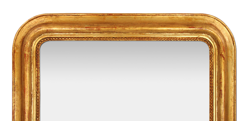 Grand cadre miroir Louis-philippe bois doré patiné forme arrondie