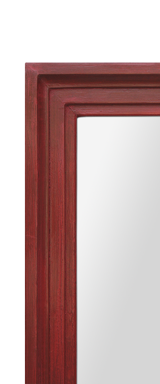Grand cadre miroir rouge moulure forme escalier années 50
