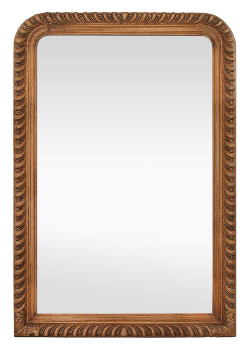 Grand miroir ancien Louis-Philippe en bois de chêne sculpté, 19ème siècle