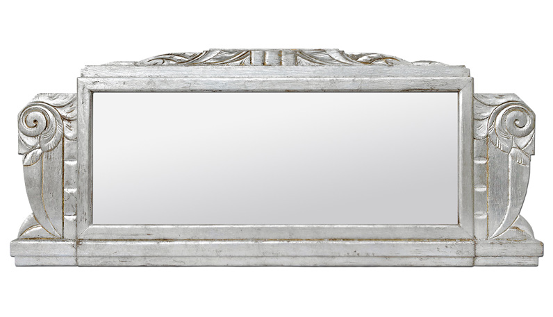 Grand miroir ancien bois argente style Art Deco circa-1940