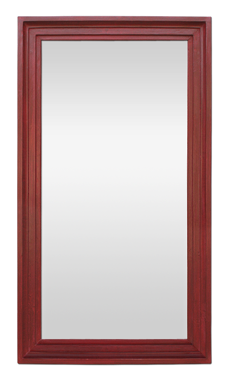 Grand miroir ancien bois peint rouge patiné 50