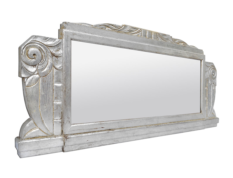 Grand miroir argent patine style Art Deco ancien