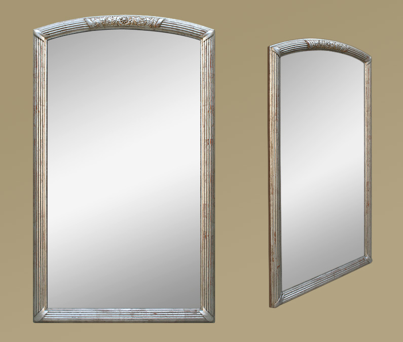 Grand miroir ancien Art Déco patine argent