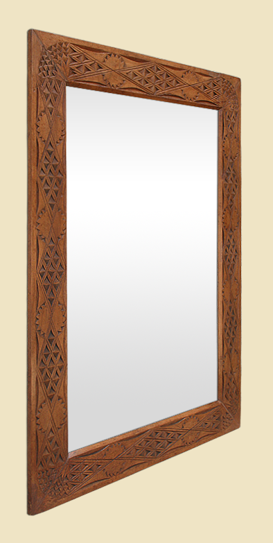 Grand miroir bois exotique sculpté décor oriental