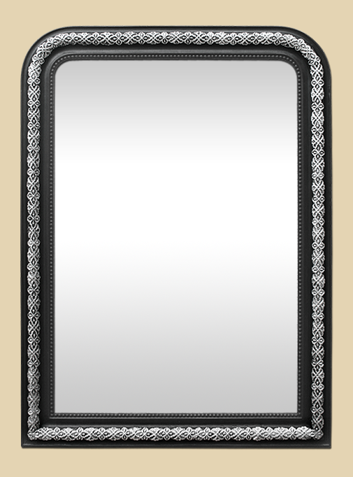 Grand miroir cheminee ancien style Napoleon 3, noir et argent