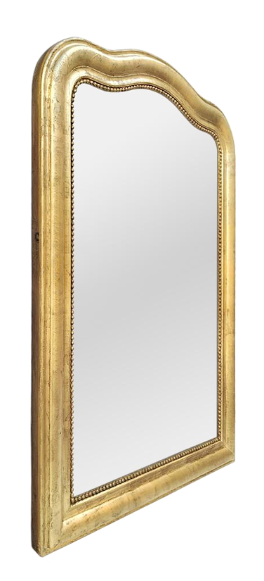 Grand miroir cheminée doré chapeau de gendarme, miroir ancien Louis Philippe