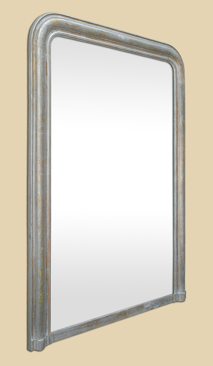Grand miroir cheminee Louis Philippe dorure argente patine ancien