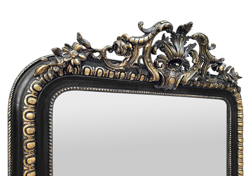 grand miroir cheminee noir dore decor fronton