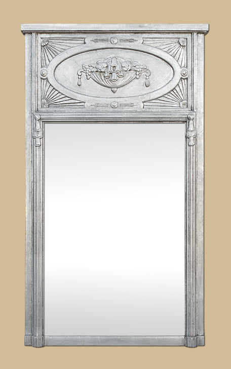 Grand miroir cheminée trumeau Art Nouveau dorure argent