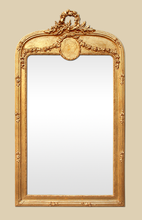 Grand miroir doré cheminée art nouveau coquille Louis XVI