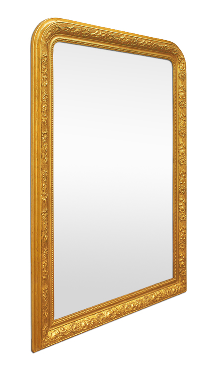 Grand miroir doré Louis Philippe cheminée décor florale
