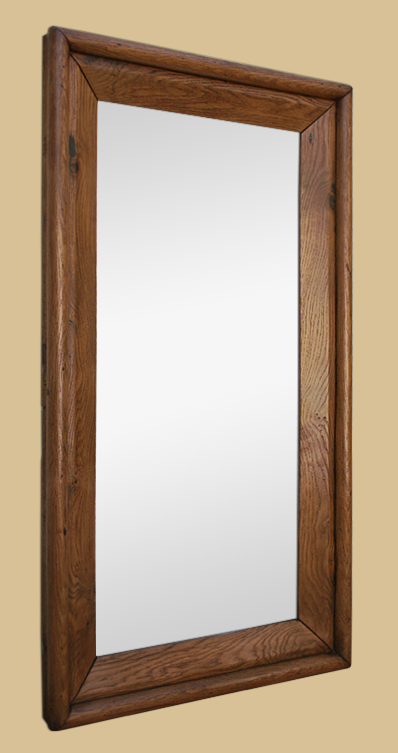 Grand miroir cadre bois ancien en bois de chêne clair