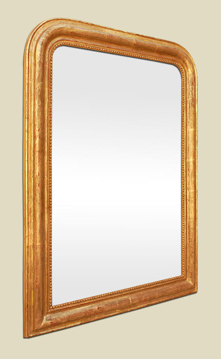 Grand miroir Louis Philippe doré à la feuille patine ancien