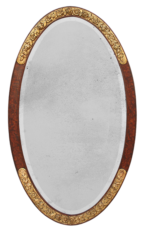 Grand miroir ovale 1925 décor doré