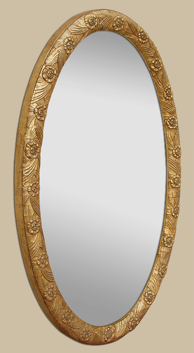 Grand miroir ancien ovale doré Art Déco 1925 
