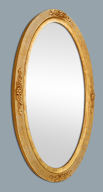 Grand miroir ovale ancien bois doré décor 1900