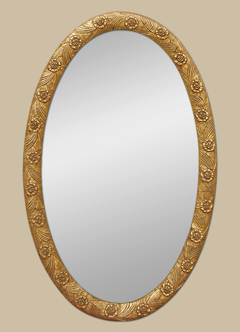 Grand miroir ovale doré époque Art Déco