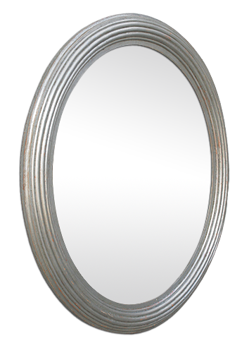 Grand miroir ovale argenté ancien décor cannelé