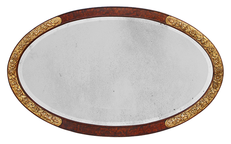 Grand miroir ovale art déco 1925 doré patiné