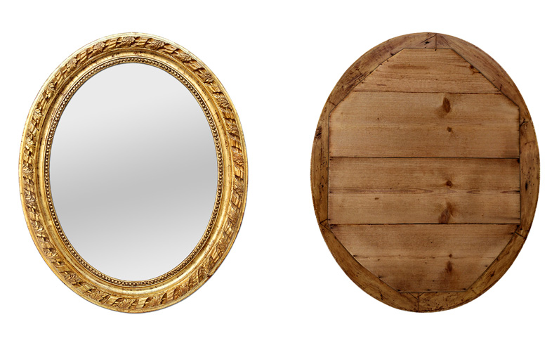grand miroir ovale dore style napoleon iii parquetage bois ancien