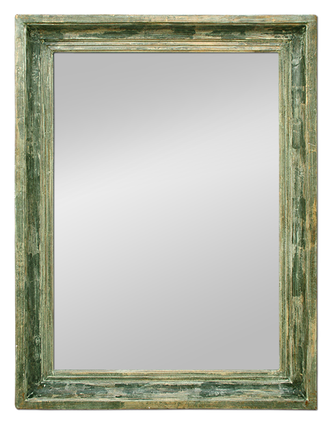 Grand miroir patine vert ancien style Barbizon